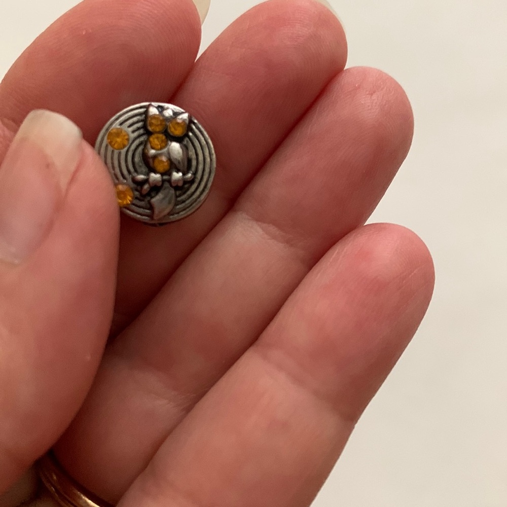 Mini snap jewelry, charm owl, with colored stones